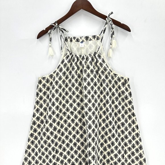 Old Navy Mini Dress Womens Sleeveless Tie Shoulder Ikat Lace Hem Black Cream M - Picture 5 of 11